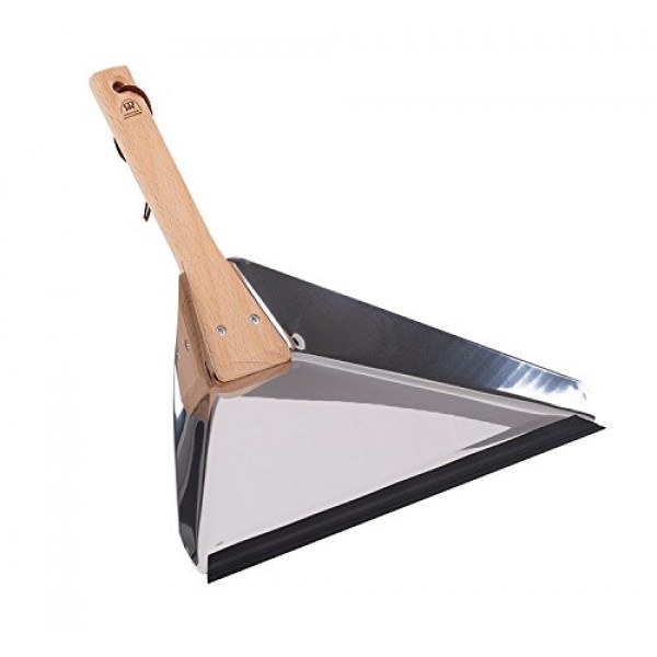 REDECKER 고강도 스테인레스 스틸 델타 더스트 팬, 가정 및 실외 사용을 위한 14-1/8인치 기름 칠한 너도밤나무 손잡이가 있는 대형 쓰레받기, 산업 품질, 독일산