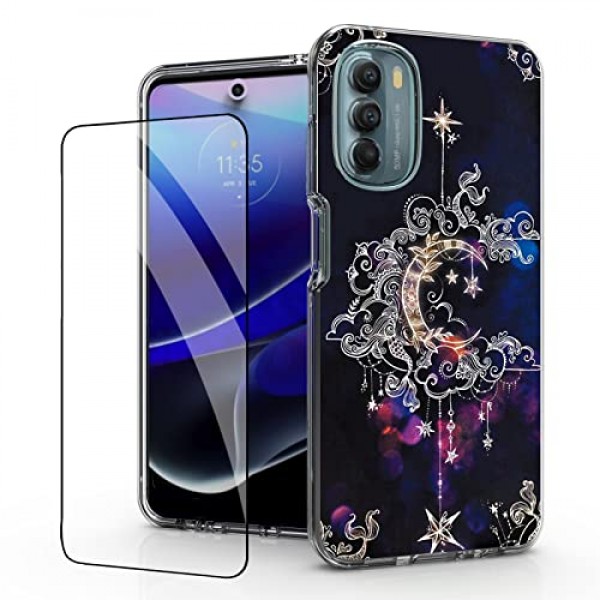 Motorola G Stylus 5G 2022 케이스, 강화 유리 화면 보호기, Moto G Stylus 5G 2022 (Wiccan) 용 충격 방지 낙하 보호 2 in 1 하이브리드 하드 PC 소프트 TPU 케이스