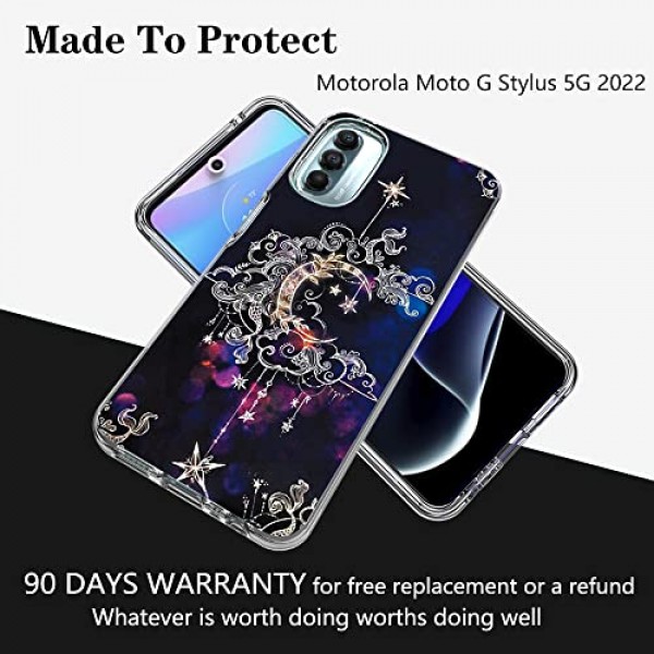 Motorola G Stylus 5G 2022 케이스, 강화 유리 화면 보호기, Moto G Stylus 5G 2022 (Wiccan) 용 충격 방지 낙하 보호 2 in 1 하이브리드 하드 PC 소프트 TPU 케이스