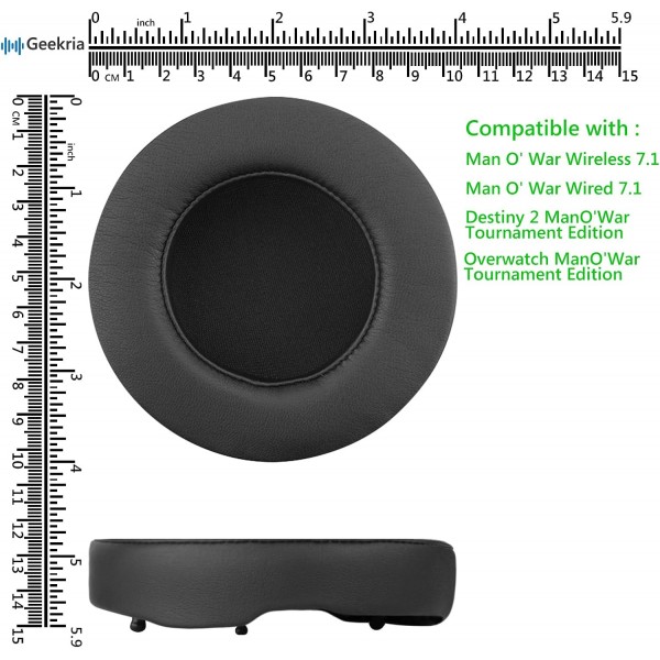 Razer Man O' War 7.1 무선/유선, Destiny 2/Overwatch Tournament Edition 게임용 헤드폰 이어 패드 헤드셋 이어 패드(검은색)용 Geekria QuickFit 교체용 이어 패드