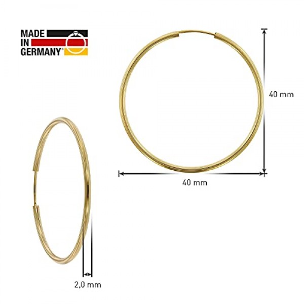 trendor 크리올 귀걸이 골드 333/8캐럿 폭 2mm 직경 40mm 51171, 옐로우 골드