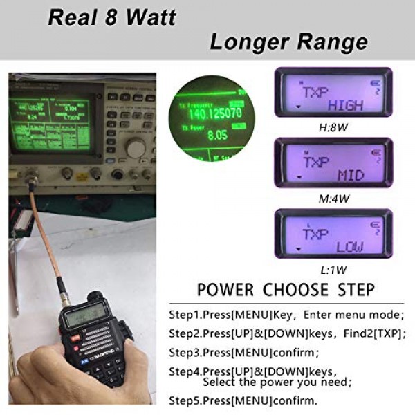 BaoFeng UV-5R Pro 5 팩 고출력 라디오 144-148Mhz/420-450Mhz Ham 라디오 오프로드용 TIDRADIO-771 안테나 워키 토키가 장착된 휴대용 양방향 라디오