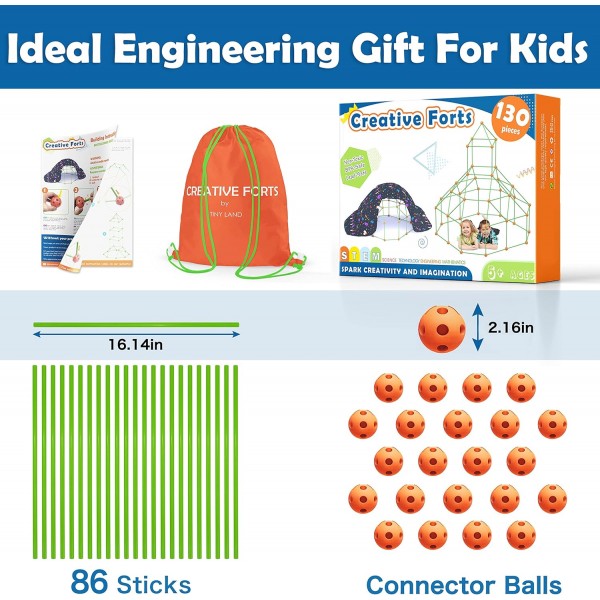 Tiny Land 야외 완구 - 건설 완구 5+ - 어린이를 위한 DIY 크리에이티브 세트 - 130개 동굴 건설 빌딩 완구, 실내 극장 동굴 소녀 소년