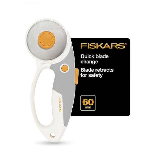 Fiskars 직물용 60mm 로터리 커터 - 티타늄 로터리 커터 블레이드 - 공예 용품 - 공예, 봉제 및 퀼팅 프로젝트 - 흰색