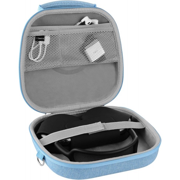 AirPod Max 이어폰 케이스와 호환되는 Geekria Shield 이어폰 케이스, 스마트 케이스 및 액세서리 보관을 위한 공간이 있는 교체용 하드 쉘 여행용 휴대용 케이스(파란색)