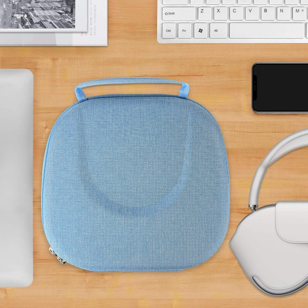 AirPod Max 이어폰 케이스와 호환되는 Geekria Shield 이어폰 케이스, 스마트 케이스 및 액세서리 보관을 위한 공간이 있는 교체용 하드 쉘 여행용 휴대용 케이스(파란색)