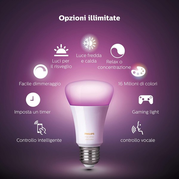 Philips Hue White & Col. Amb. E27 더블 팩 2x800lm 75W + 무선 디밍 스위치, 설치 없이 편안한 디밍