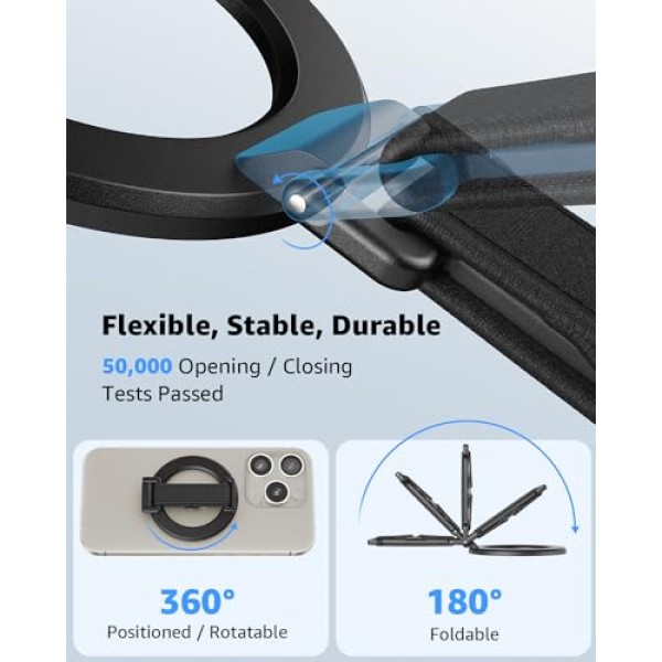 핑거 스트랩이 있는 MagSafe 휴대폰 그립용 SUPERONE 2024 업그레이드, 킥스탠드 핑거 루프가 있는 탈착식 MagSafe 링 홀더, iPhone 15/14/13/12 시리즈용 MagSafe 액세서리, 블랙