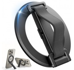 핑거 스트랩이 있는 MagSafe 휴대폰 그립용 SUPERONE 2024 업그레이드, 킥스탠드 핑거 루프가 있는 탈착식 MagSafe 링 홀더, iPhone 15/14/13/12 시리즈용 MagSafe 액세서리, 블랙