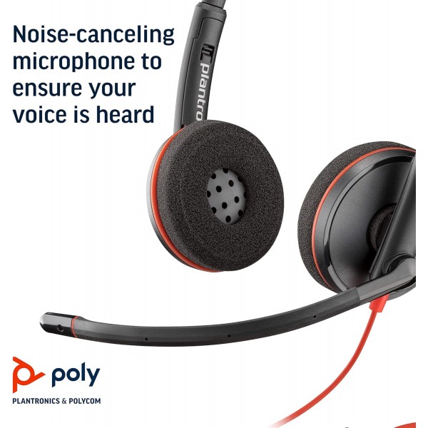 Plantronics - Blackwire 3220 유선 헤드셋 - Boom Boom이 있는 2개의 귀(스테레오) 헤드셋 - USB-C 포트를 통해 PC/Mac에 연결 - Teams, Zoom 등과 호환, 폼 USB-C 스테레오