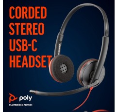 Plantronics - Blackwire 3220 유선 헤드셋 - Boom Boom이 있는 2개의 귀(스테레오) 헤드셋 - USB-C 포트를 통해 PC/Mac에 연결 - Teams, Zoom 등과 호환, 폼 USB-C 스테레오