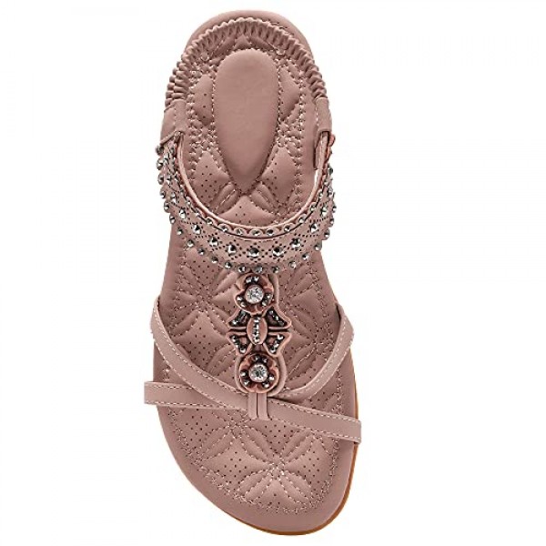 Alicegana 여성 샌들 신발 캐주얼 여름 해변 신발 드레스 발목 탄성 보석 보헤미안 플랫에 미끄럼 방지가 있는 컴포트 워킹