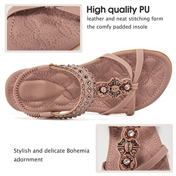 Alicegana 여성 샌들 신발 캐주얼 여름 해변 신발 드레스 발목 탄성 보석 보헤미안 플랫에 미끄럼 방지가 있는 컴포트 워킹