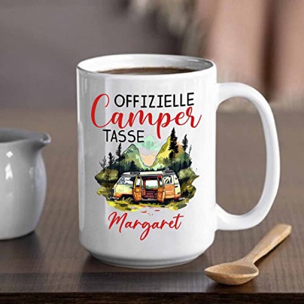 개인화 된 캠핑카 캠핑 세라믹 커피 머그잔 11 온스 15 온스, Offizielle Camper Tasse 여행용 머그잔 야외 애호가를위한 선물, 맞춤형 캠핑 생활 커피 컵 이름 선택, 독특한 캠