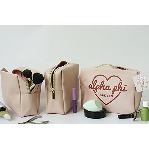 여학생 클럽 샵 Kappa Kappa Gamma 메이크업 백 - 다목적 PU 가죽, 라이센스 디자인 및 지퍼 잠금 장치가 있는 방수 메이크업 여행 가방, 완벽한 Kappa Kappa Gamma 여학생 클럽 선