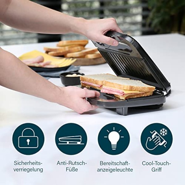 Princess Supreme 127005 샌드위치 메이커 - 붙지 않는 그릴 플레이트 - 출력 750W, 01.127005.01.001, 검정색