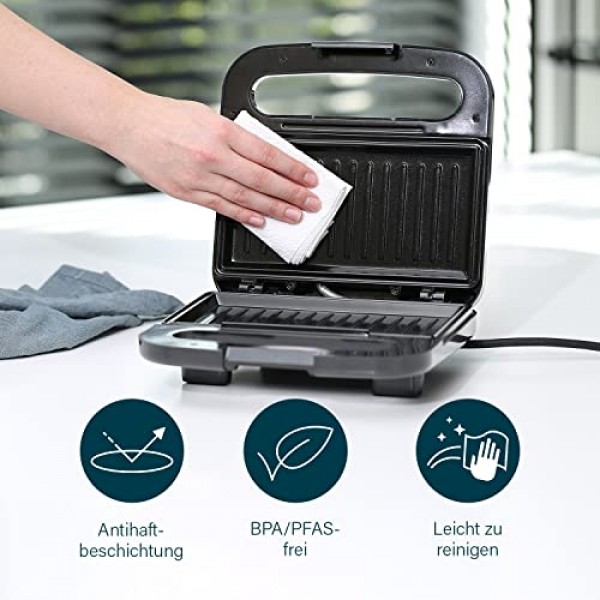 Princess Supreme 127005 샌드위치 메이커 - 붙지 않는 그릴 플레이트 - 출력 750W, 01.127005.01.001, 검정색