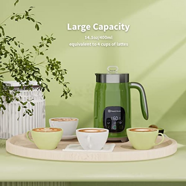 Maestri 하우스 우유 거품기, 가변 온도 및 거품 두께 우유 거품기 및 스티머, 14.1OZ/400ML 스마트 터치 컨트롤 폼 메이커, 라떼, 따뜻한 우유, 핫 초콜릿용 메모리 기능