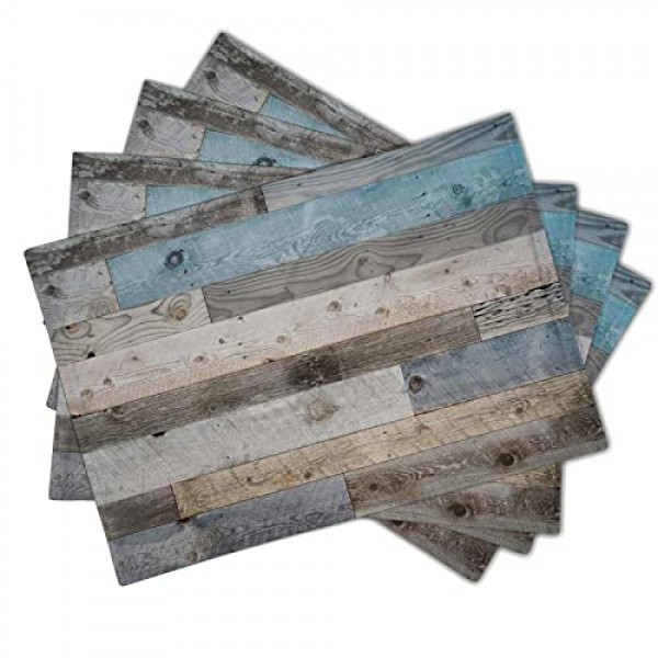 Giwawa 소박한 나뭇결 플레이스 매트 4개 세트, 빈티지 헛간 나무 리넨 테이블 매트, 농가 컨트리 스타일 롯지 식사용 내열성 세탁 가능 장소 매트 주방 파티 휴일 장식 1