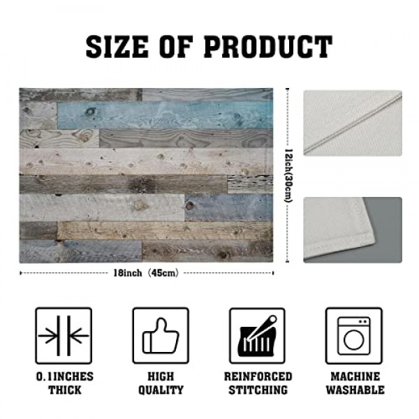 Giwawa 소박한 나뭇결 플레이스 매트 4개 세트, 빈티지 헛간 나무 리넨 테이블 매트, 농가 컨트리 스타일 롯지 식사용 내열성 세탁 가능 장소 매트 주방 파티 휴일 장식 1