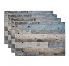 Giwawa 소박한 나뭇결 플레이스 매트 4개 세트, 빈티지 헛간 나무 리넨 테이블 매트, 농가 컨트리 스타일 롯지 식사용 내열성 세탁 가능 장소 매트 주방 파티 휴일 장식 1