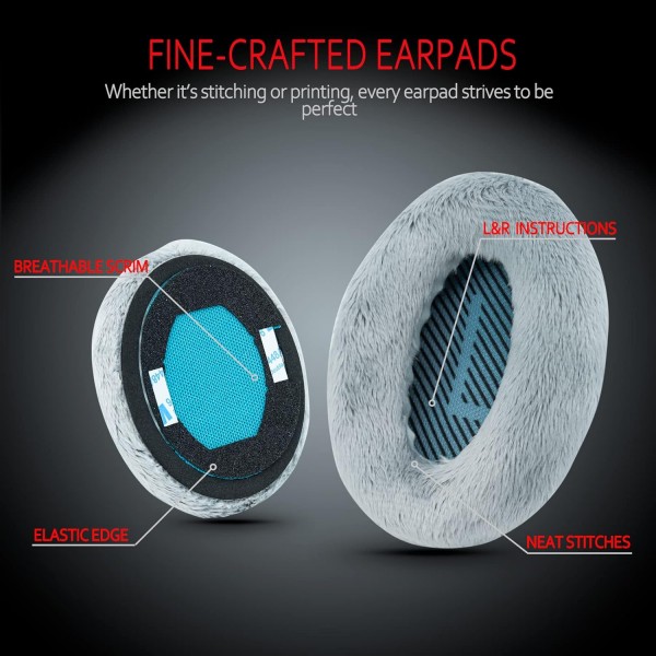 Krone Kalpasmos Bose QC35 II QC25 QC2 QC15 Ae2 Ae2i Ae2w SoundTrue & SoundLink (Over-Ear) 메모리 폼 및 흰색 모피 이어 패드 겨울 야외용 회색용 전문 이어 패드