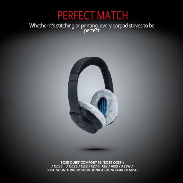 Krone Kalpasmos Bose QC35 II QC25 QC2 QC15 Ae2 Ae2i Ae2w SoundTrue & SoundLink (Over-Ear) 메모리 폼 및 흰색 모피 이어 패드 겨울 야외용 회색용 전문 이어 패드