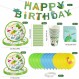 CAINCAY 공룡 생일 파티 세트, 77 조각 공룡 생일 파티 용품 세트, 공룡 파티 배너가있는 공룡 식기 세트, 접시 컵, 냅킨, 풍선 16 명