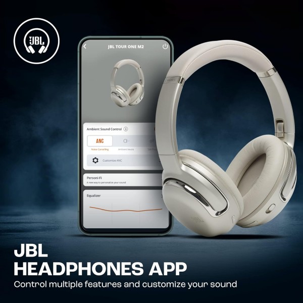 JBL Tour One M2 - 무선 오버이어 헤드폰 - 샴페인 색상의 적응형 소음 제거 기능이 있는 Bluetooth 헤드폰 - 단 한 번의 배터리 충전으로 최대 40시간 재생