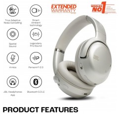 JBL Tour One M2 - 무선 오버이어 헤드폰 - 샴페인 색상의 적응형 소음 제거 기능이 있는 Bluetooth 헤드폰 - 단 한 번의 배터리 충전으로 최대 40시간 재생