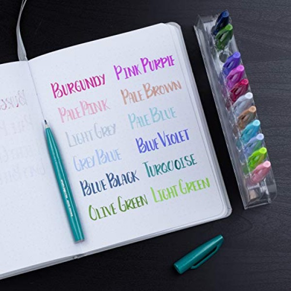 Pentel Arts 사인 펜 브러시 팁, 다양한 색상, 12팩 상자(SES15C2PC12)