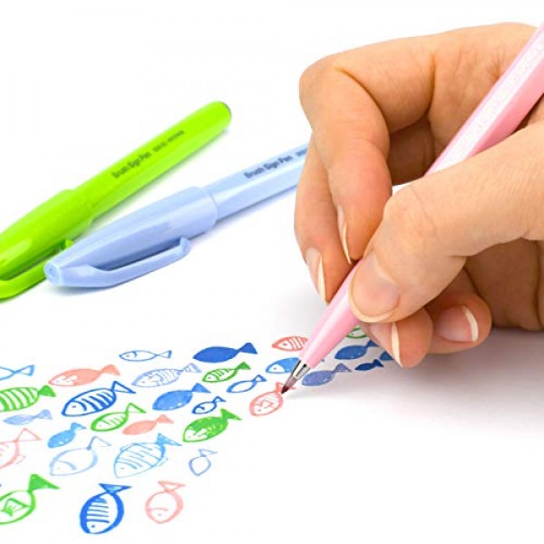 Pentel Arts 사인 펜 브러시 팁, 다양한 색상, 12팩 상자(SES15C2PC12)