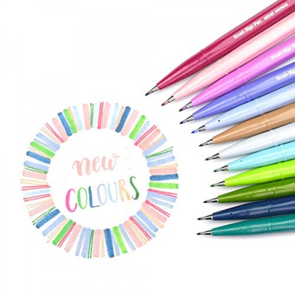 Pentel Arts 사인 펜 브러시 팁, 다양한 색상, 12팩 상자(SES15C2PC12)