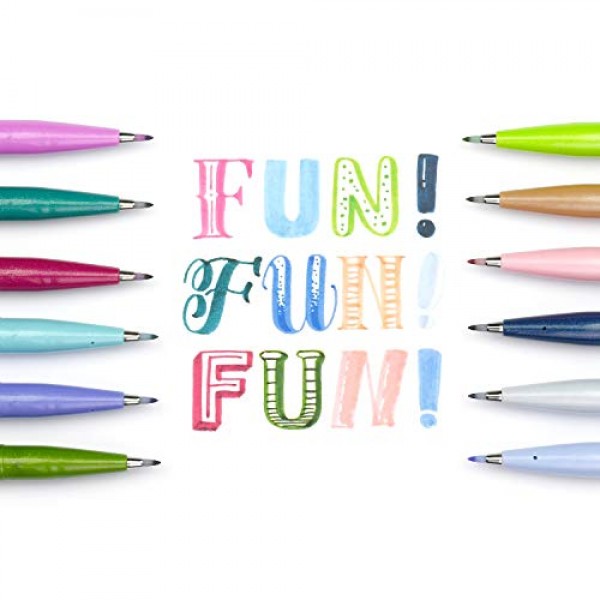 Pentel Arts 사인 펜 브러시 팁, 다양한 색상, 12팩 상자(SES15C2PC12)