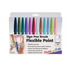 Pentel Arts 사인 펜 브러시 팁, 다양한 색상, 12팩 상자(SES15C2PC12)