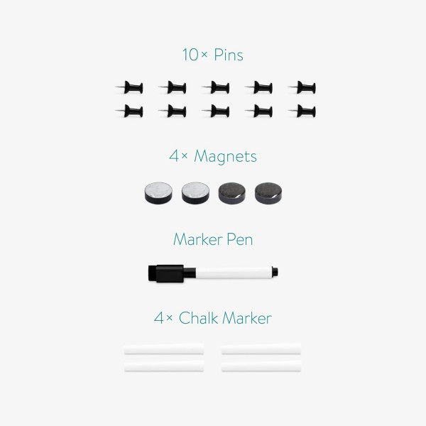 Navaris 3in1 조합 보드 60x40cm - 초크 보드 화이트보드 코르크 핀 보드 - 메모 보드 자기 페이지 주간 계획 포함 초크 핀 자석 60x40cm 주간 플래너 - 칠판 핀보드