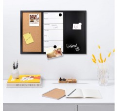 Navaris 3in1 조합 보드 60x40cm - 초크 보드 화이트보드 코르크 핀 보드 - 메모 보드 자기 페이지 주간 계획 포함 초크 핀 자석 60x40cm 주간 플래너 - 칠판 핀보드