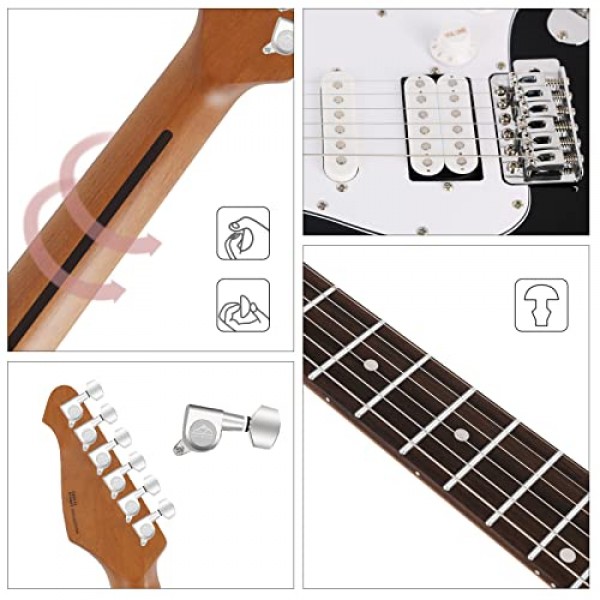 EASTROCK 일렉트릭 기타 39인치 풀 초보자 스타터 키트 풀 사이즈, 10w 앰프 포함, 모든 액세서리, 튜너, 현, 픽, 트레몰로 바, 스트랩 및 케이스 백(39 오른손잡이용, 블랙) 