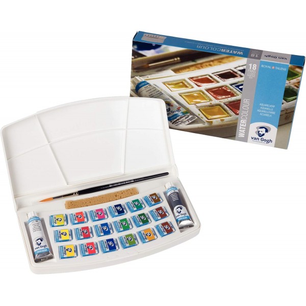 Royal Talens Van Gogh 수채화, 피스, 18 + 2 General (비닐 봉투), La moitié Pan + 10ml Tube