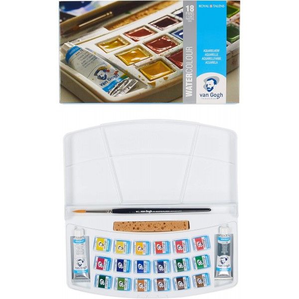 Royal Talens Van Gogh 수채화, 피스, 18 + 2 General (비닐 봉투), La moitié Pan + 10ml Tube