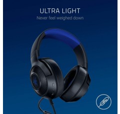 Razer Kraken X 콘솔 초경량 게임용 헤드셋(7.1 서라운드 사운드, 경량 프레임, 구부릴 수 있는 마이크 - PC, Xbox, PS4, Nintendo Switch용) 파란색/검정색