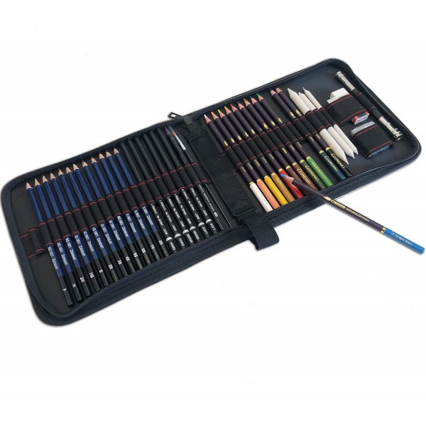tvfly 수채화 크레용, 흑연 및 목탄 연필 및 액세서리가 포함된 41피스 연필 드로잉 세트, 초보자, 아티스트, 학생, 성인을 위한 최고의 드로잉 41피스(1팩)