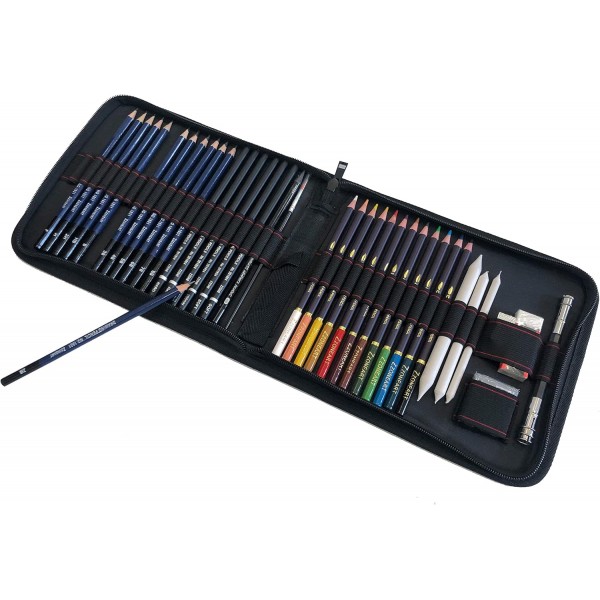 tvfly 수채화 크레용, 흑연 및 목탄 연필 및 액세서리가 포함된 41피스 연필 드로잉 세트, 초보자, 아티스트, 학생, 성인을 위한 최고의 드로잉 41피스(1팩)