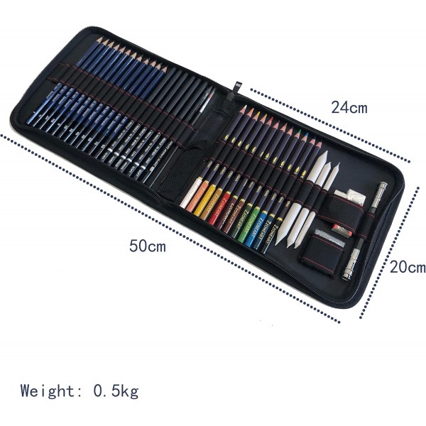 tvfly 수채화 크레용, 흑연 및 목탄 연필 및 액세서리가 포함된 41피스 연필 드로잉 세트, 초보자, 아티스트, 학생, 성인을 위한 최고의 드로잉 41피스(1팩)