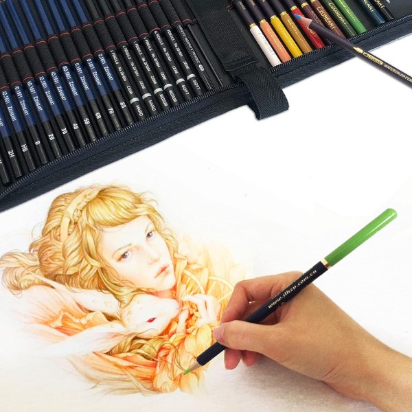 tvfly 수채화 크레용, 흑연 및 목탄 연필 및 액세서리가 포함된 41피스 연필 드로잉 세트, 초보자, 아티스트, 학생, 성인을 위한 최고의 드로잉 41피스(1팩)