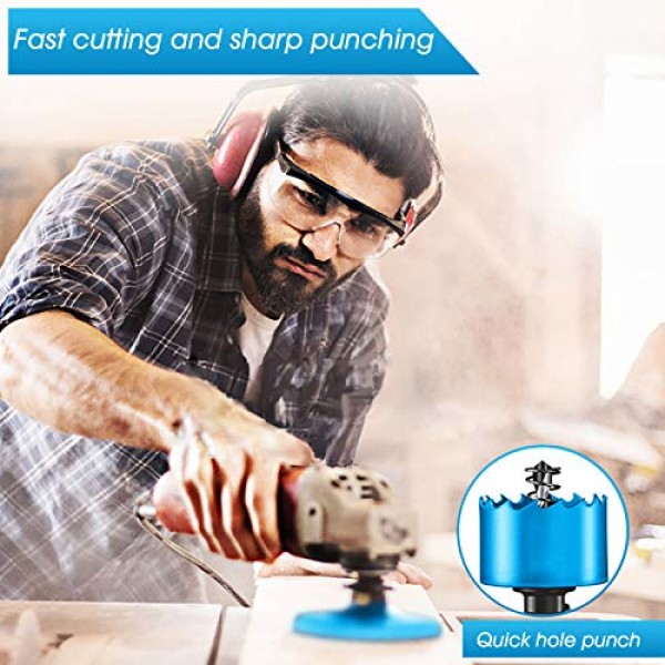 1인치 구멍 톱, 목재 플라스틱 건식 벽체 섬유판 및 연질 금속 시트용 육각 생크 드릴 비트 어댑터가 있는 25mm HSS 이중 금속 구멍 커터, 파란색