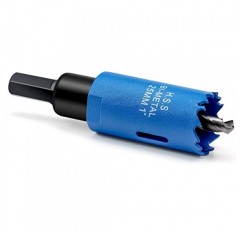 1인치 구멍 톱, 목재 플라스틱 건식 벽체 섬유판 및 연질 금속 시트용 육각 생크 드릴 비트 어댑터가 있는 25mm HSS 이중 금속 구멍 커터, 파란색