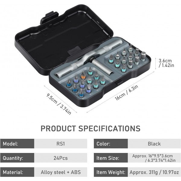 Ksodgun RS1 24-in-1 다목적 래칫 세트 스크루 드라이버 래칫 렌치 스크루 드라이버 비트 세트 마그네틱 비트 DIY 가정용 r-epair 도구 세트