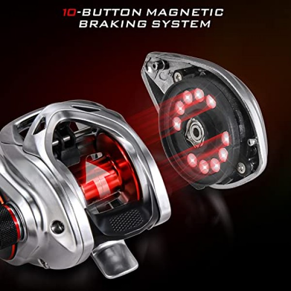 Sougayilang 베이트캐스팅 릴 – 경량 흑연 프레임 – 9 + 1 역방향 볼 베어링, 8.0:1 고속 기어비 낚시 릴