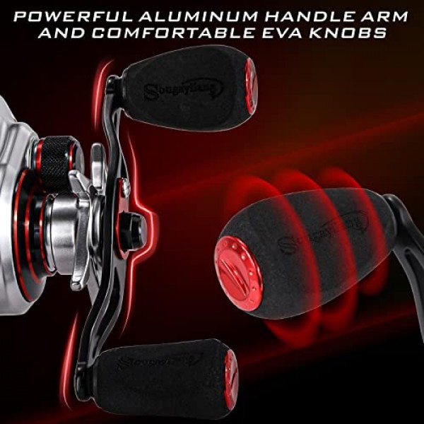 Sougayilang 베이트캐스팅 릴 – 경량 흑연 프레임 – 9 + 1 역방향 볼 베어링, 8.0:1 고속 기어비 낚시 릴